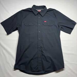 Wrangler Mens Short Sleeve Button Down Shirt Black Utility Workwear Size Medium
